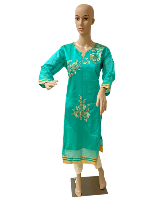 Embroidered Green Nylon Kurti